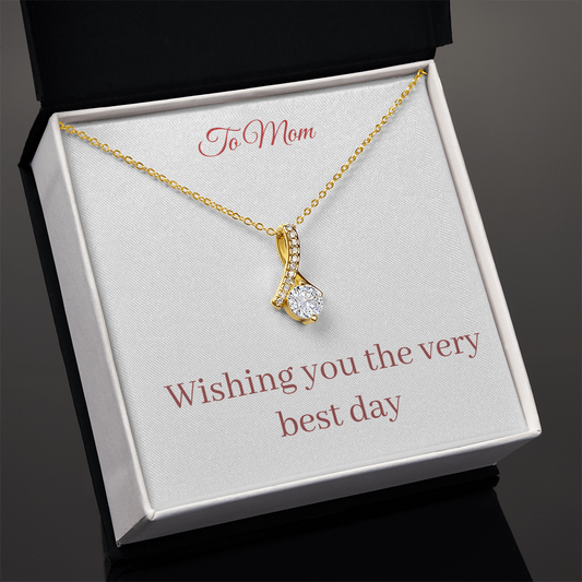 Alluring Beauty Necklace – Mother's Day gift necklace in gold finish with ribbon pendant