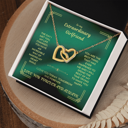 To My Extraordinary Girlfriend - Interlocking Hearts Necklace | Green