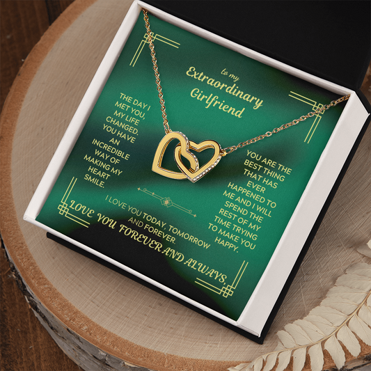 To My Extraordinary Girlfriend - Interlocking Hearts Necklace | Green