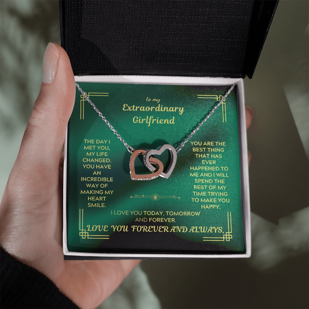 To My Extraordinary Girlfriend - Interlocking Hearts Necklace | Green