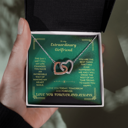 To My Extraordinary Girlfriend - Interlocking Hearts Necklace | Green