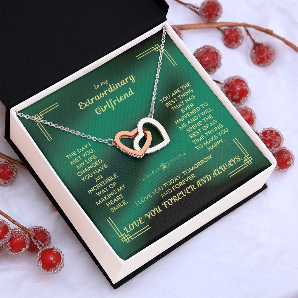 To My Extraordinary Girlfriend - Interlocking Hearts Necklace | Green