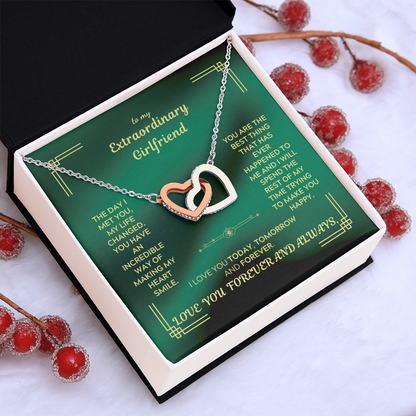 To My Extraordinary Girlfriend - Interlocking Hearts Necklace | Green