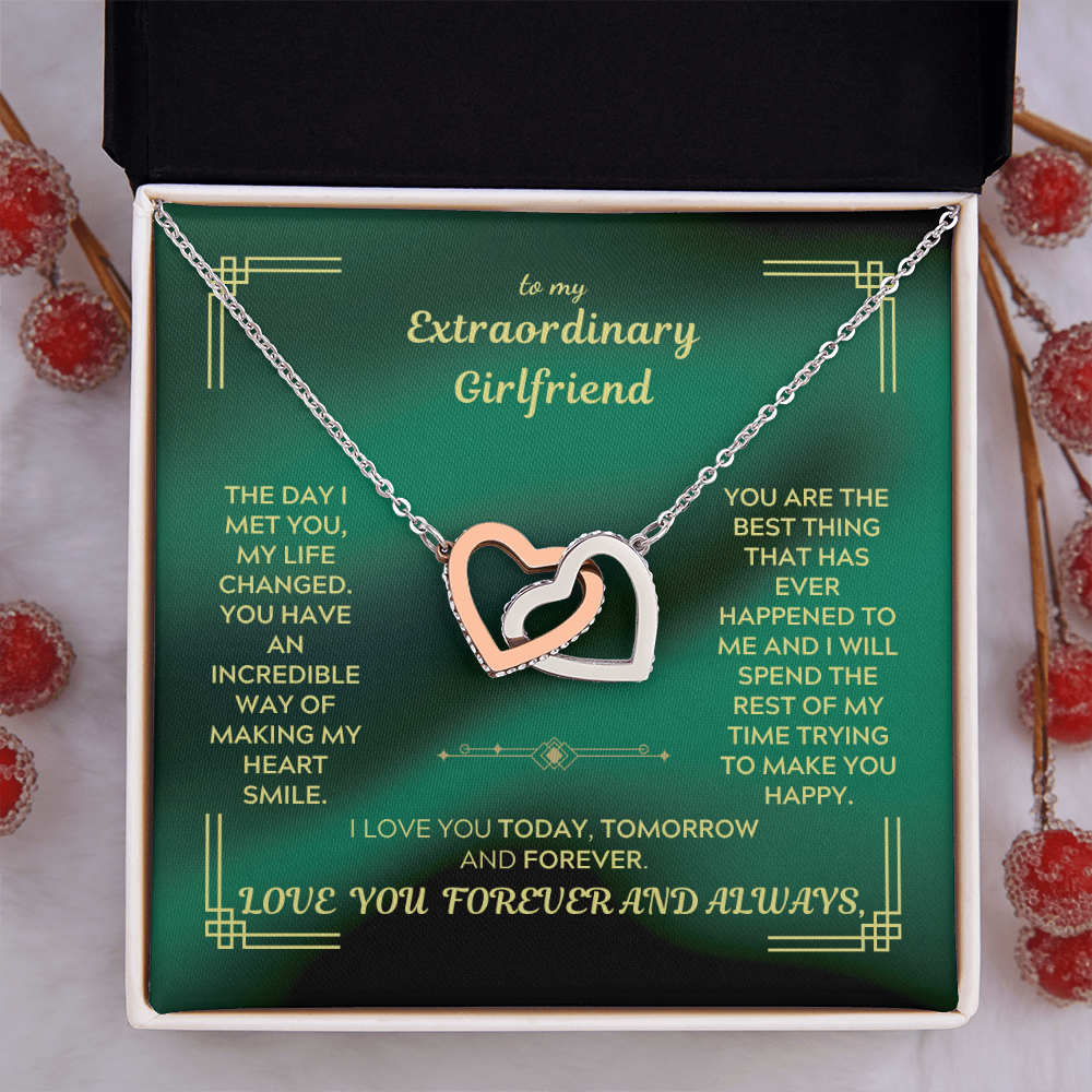 To My Extraordinary Girlfriend - Interlocking Hearts Necklace | Green