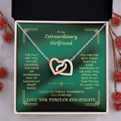 To My Extraordinary Girlfriend - Interlocking Hearts Necklace | Green