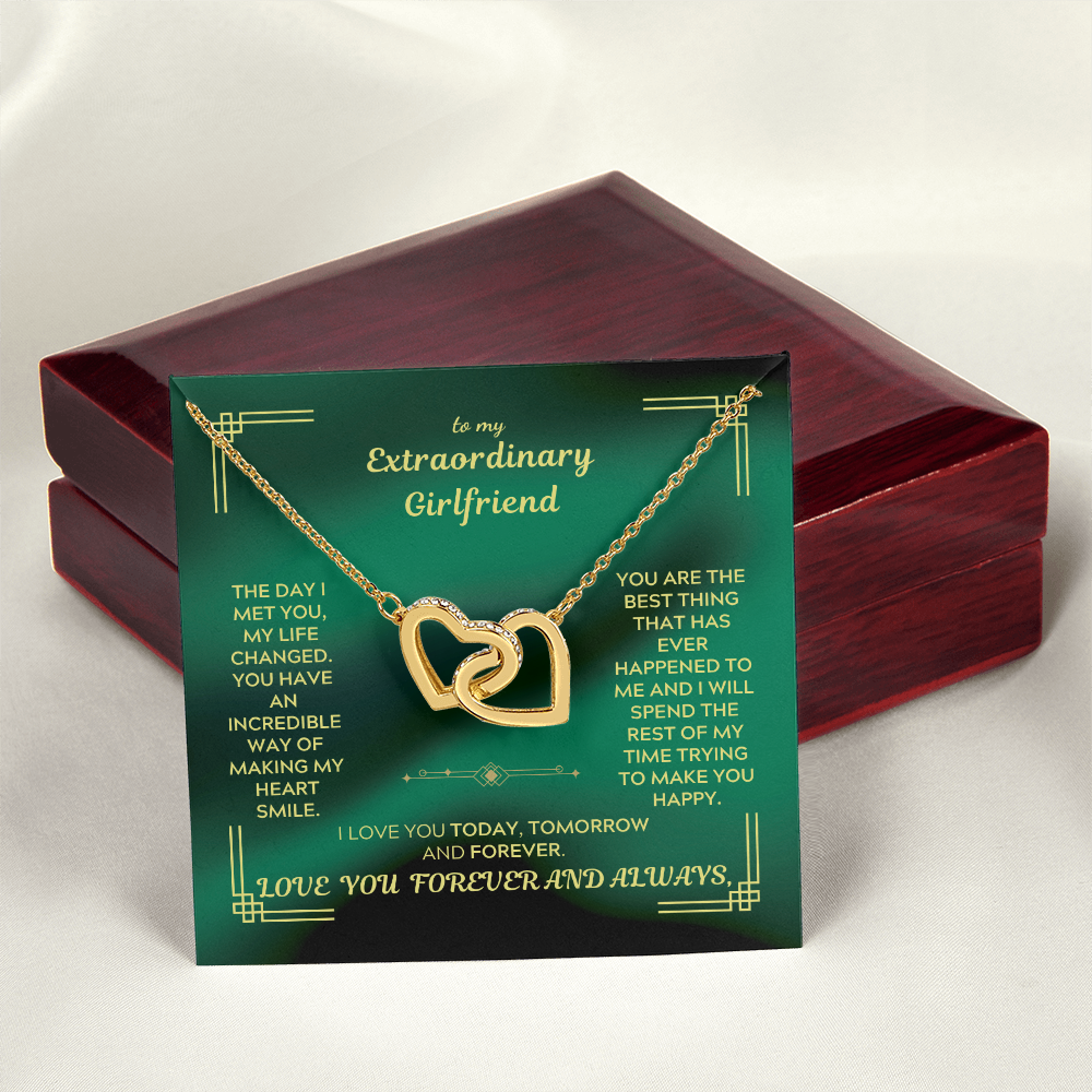 To My Extraordinary Girlfriend - Interlocking Hearts Necklace | Green