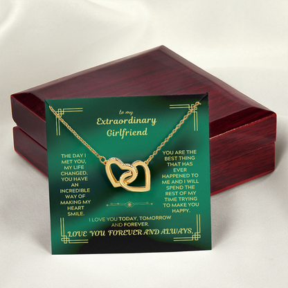 To My Extraordinary Girlfriend - Interlocking Hearts Necklace | Green