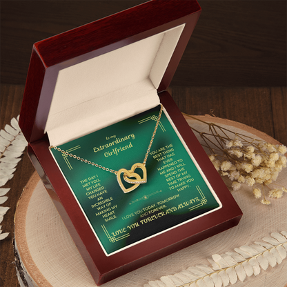 To My Extraordinary Girlfriend - Interlocking Hearts Necklace | Green