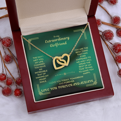 To My Extraordinary Girlfriend - Interlocking Hearts Necklace | Green